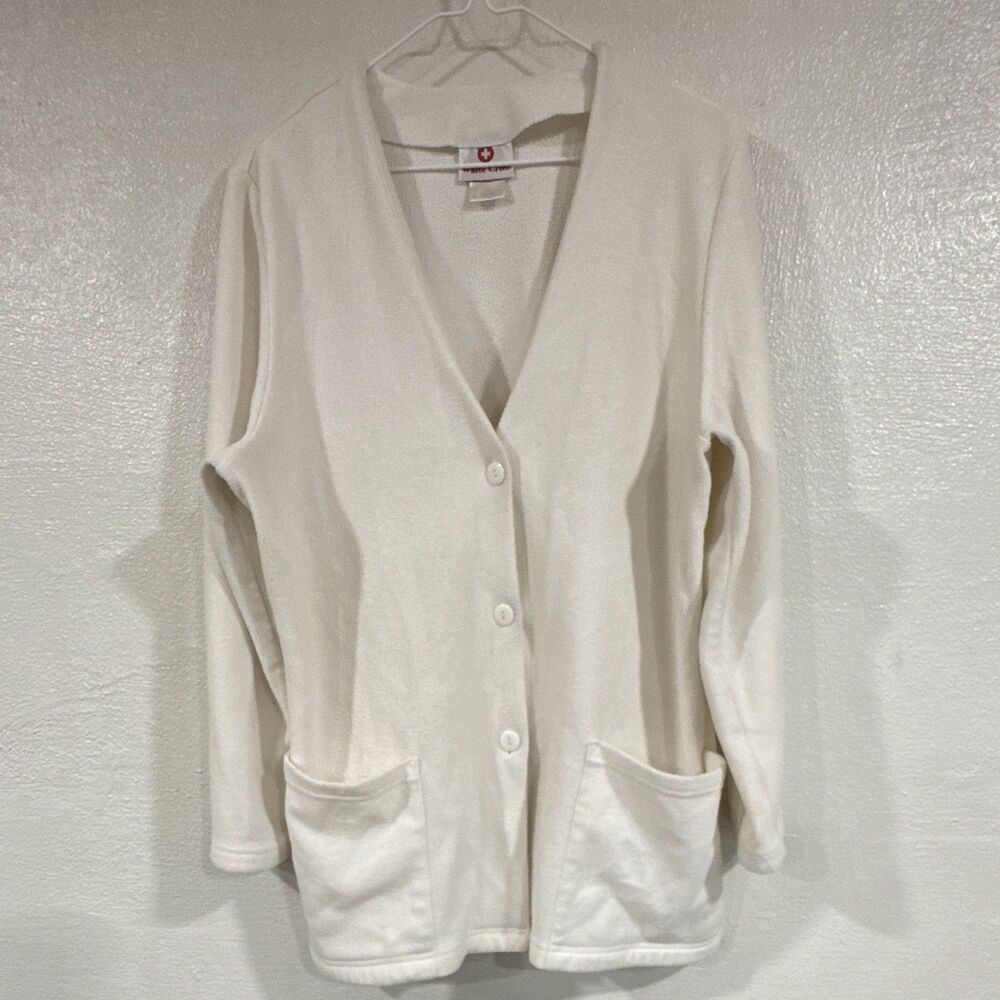 White Cross L V-Neck Button Sweater Overcoat Nurse Uniform Jacket Pockets Hearts